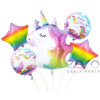 Balónky nafukovací fóliové 'jednorožec' 5 ks - barevné