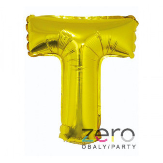 Balónek nafukovací fóliový 35 cm 'T' - zlatý