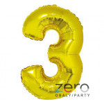 Balónek nafukovací fóliový 35 cm '3' - zlatý