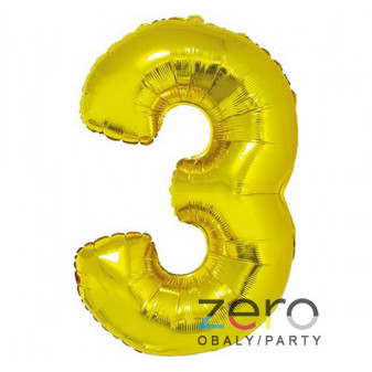 Balónek nafukovací fóliový 35 cm '3' - zlatý