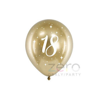 Balónky nafukovací pr. 30 cm (6 ks) - 18-té narozeniny (zlaté)