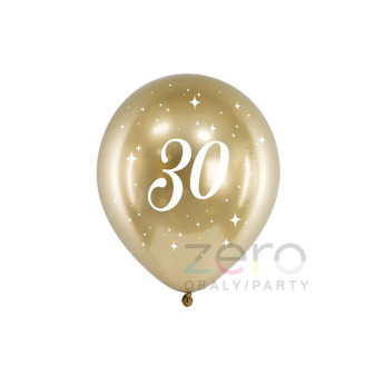 Balónky nafukovací pr. 30 cm (6 ks) - 30-té narozeniny (zlaté)