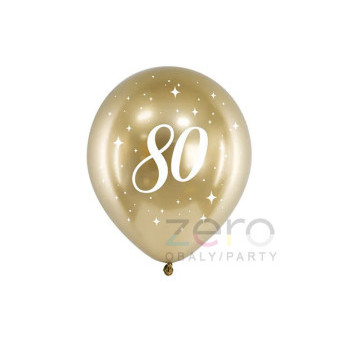 Balónky nafukovací pr. 30 cm (6 ks) - 80-té narozeniny (zlaté)