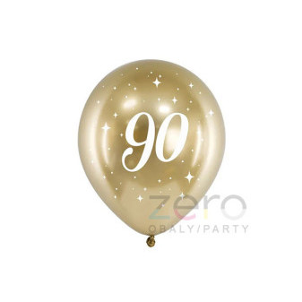 Balónky nafukovací pr. 30 cm (6 ks) - 90-té narozeniny (zlaté)