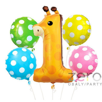 Balónky nafukovací fóliové 'Žirafa 1 rok' 5 ks - barevné