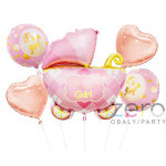 Balónky nafukovací fóliové 'kočárek' 5 ks - růžová