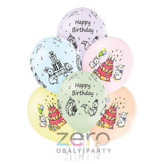 Balónky nafukovací pr. 30 cm (6 ks) - Happy Birthday zvířátka (mix 2)