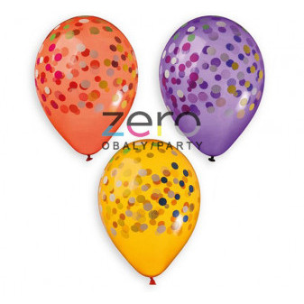 Balónky nafukovací pr. 33 cm (5 ks) - konfety barevné