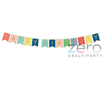 Banner 'Happy Birthday' 15 x 175 cm - barevný