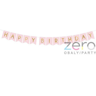 Banner 'Happy Birthday' 15 x 175 cm - růžový