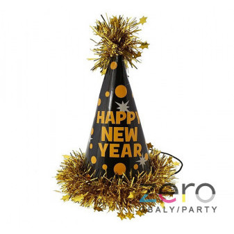 Čepička party papírová  'Happy New Year' - čeno-zlatá