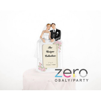 Dekorace/figurka na dort (14 cm) - novomanželé s fotorámečkem