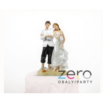 Dekorace/figurka na dort (15,5 cm) - novomanželé na pláži