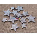 Dekorace 'hvězda plná' pr. 3,5-5,5 cm (24 ks) - stříbrná s glitry