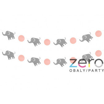 Girlanda papírová 'sloni' 200 cm - šedá/růžová