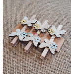 Kolíček dřevěný s 'motýlem' 3,5 cm (6 ks) - přírodní/barevný