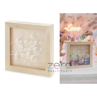 Krabička (truhlička) svatební dřevěná na přání/peníze 30x30 cm - přírodní s tiskem