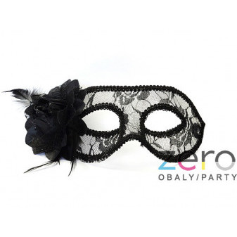 Maska karnevalová - černá krajka s růží