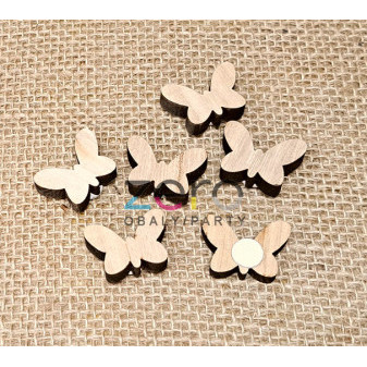 Dekorace dřevěný 'motýl' samolepicí (6 ks) - přírodní