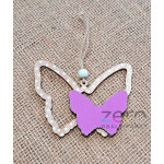 Motýl s motýlem závěsný dřevěný 8 cm - přírodní/růžová