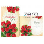Přání s textem narozeninové 90 + obálka - růže