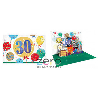 Přání bez textu 3D narozeninové 30 + obálka - balónky