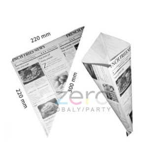 Sáček papírový na hranolky s fólií 22x22 cm - bílý s tiskem noviny