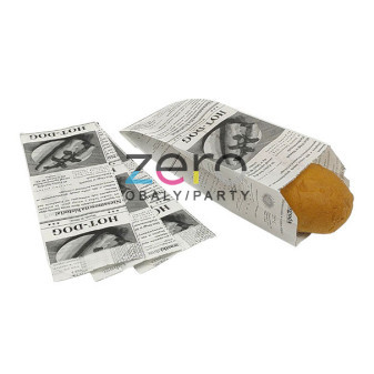 Sáček papírový 70/40x190 mm, 1vrstvý (hot-dog) - bílý s tiskem noviny