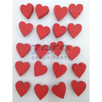 Dekorace dřevěná 'srdce' samolepicí 2 cm (15 ks) - červená