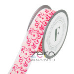 Stuha tkaná 3,8 cm x 10 m - bílá s růžovo-malinovými ornamenty