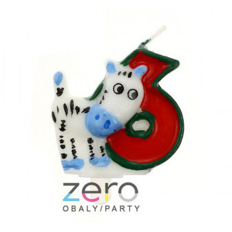 Svíčka narozeninová ZOO 6 cm číslo '6 + zebra' - barevná