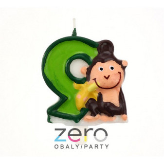 Svíčka narozeninová ZOO 6 cm číslo '9 + opice' - barevná