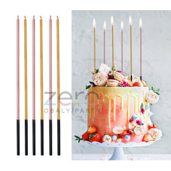 Svíčka narozeninová 0,3 x 17 cm (6 ks) - růžová/zlatá (mix)