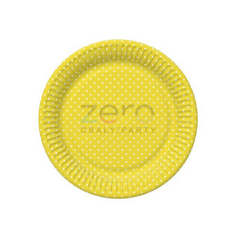 Tácek papírový kulatý s fólií pr. 18 cm (8 ks) - žlutá s mini puntíky