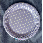 Tácek papírový kulatý s fólií pr. 18 cm (8 ks) - fialové s puntíky