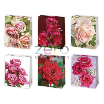 Taška papírová dárková 19x23x10,5 cm (lak) - růže (mix)