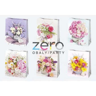 Taška papírová dárková 19x23x10,5 cm (lak) - květiny (mix)