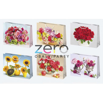 Taška papírová dárková 30x23x10 cm (lak) - květiny (mix 1)