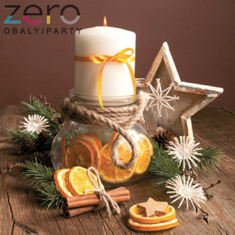 Ubrousky 'Maki' 33 x 33 cm 3N (20 ks) - (Vánoce) svíčka a pomeranč