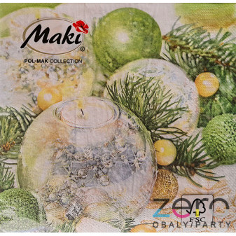 Ubrousky 'Maki' 33 x 33 cm 3N (20 ks) - (Vánoce) svíčka baňky zelené