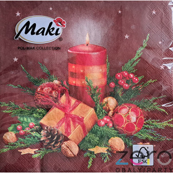 Ubrousky 'Maki' 33 x 33 cm 3N (20 ks) - (Vánoce) svíčka červená