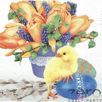 Ubrousky 'Maki' 33 x 33 cm 3N (20 ks) - (Velikonoce) kuře a tulipány