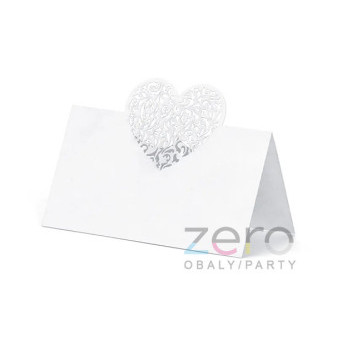 Vizitka svatební na stůl se srdcem (10 ks) - bílá perleťová