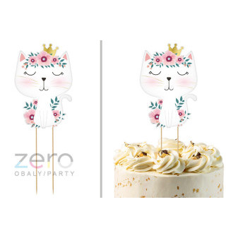 Zápich do dortu narozeninový 'Kočka s korunkou' (26 cm) - barevný