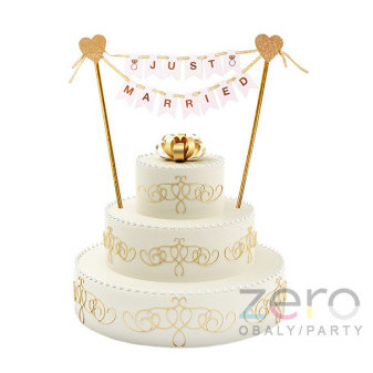 Zápich do dortu svatební 'Just Married' (25 cm) - bílo-zlaté